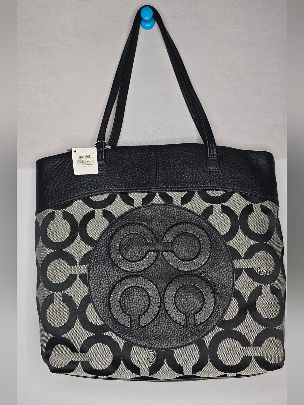 NWT Coach Op Art Signature Tote Shoulder Handbag Purse Black